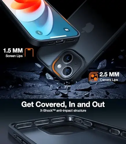 TORRAS iPhone 15 uchun moʻljallangan gʻilof [12FT Harbiy Standartga Muofiq Yiqilishdan Himoya] Zarba oʻtkazmaydigan Qattiq Mat Yupqa Telefon Gʻilofi iPhone 15 Telefon Gʻilofi Yarim Shaffof Orqa Silikon Qirrasi, Qora - 5