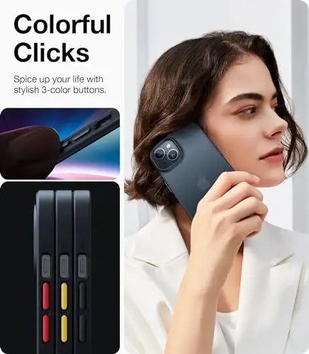 TORRAS iPhone 15 uchun moʻljallangan gʻilof [12FT Harbiy Standartga Muofiq Yiqilishdan Himoya] Zarba oʻtkazmaydigan Qattiq Mat Yupqa Telefon Gʻilofi iPhone 15 Telefon Gʻilofi Yarim Shaffof Orqa Silikon Qirrasi, Qora - 6