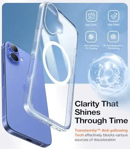 TORRAS Stronger Magnetic Shockproof for iPhone 16 Case, Fit for MagSafe, Never Yellow, 4X Military Grade Drop Protection, Protective Hard Back Plastic Slim Phone Case for iPhone 16 6.1 inch, Clear - 5