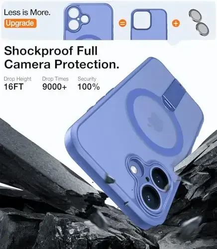 TORRAS Magnetic 360° Spin Stand Case for iPhone 16 Case, [Full Camera Protection][Fit for MagSafe][16FT Mil-Grade Drop Protection] Slim Blue Case for iPhone 16 Phone Case (6.1