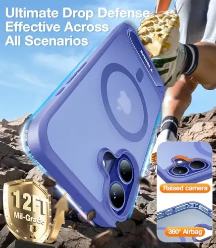 TORRAS for iPhone 16 Case Translucent Blue | Strong Magnetic & Seamless Stand, Fit for MagSafe, Military-Grade Drop Protection, Sturdy Adjustable Built-in Kickstand, Slim Matte Finish - 6