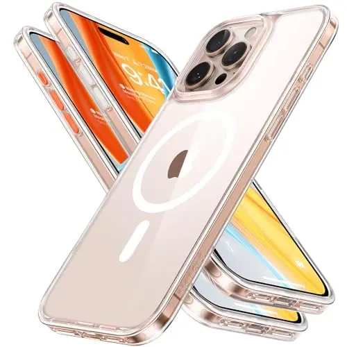 TORRAS iPhone 16 Pro Case Diamond Clear uchun | MagSafe bilan mos, harbiy darajadagi tushishdan himoya, kuchliroq magnit, zarbga chidamli xavfsizlik yostig'i, rangli tugma, yupqa sarg'ayishga qarshi tirnalishga qarshi shaffof - 1