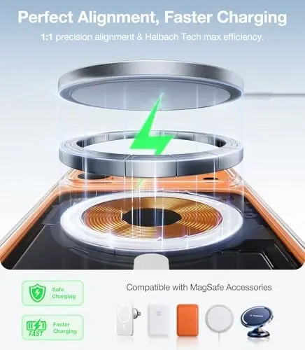 TORRAS iPhone 16 Pro Case Diamond Clear uchun | MagSafe bilan mos, harbiy darajadagi tushishdan himoya, kuchliroq magnit, zarbga chidamli xavfsizlik yostig'i, rangli tugma, yupqa sarg'ayishga qarshi tirnalishga qarshi shaffof - 3