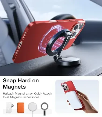 TORRAS Magnetic Slim Fit for iPhone 16 Pro Case 6.3 inch, Ultra-Thin 16 Pro Case Compatible with MagSafe, Lightweight Matte Anti-Scratch Hard PC Cover Phone Case for iPhone 16 Pro OriginFit, Red - 3