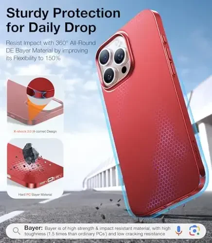 TORRAS Magnetic Slim Fit for iPhone 16 Pro Case 6.3 inch, Ultra-Thin 16 Pro Case Compatible with MagSafe, Lightweight Matte Anti-Scratch Hard PC Cover Phone Case for iPhone 16 Pro OriginFit, Red - 5