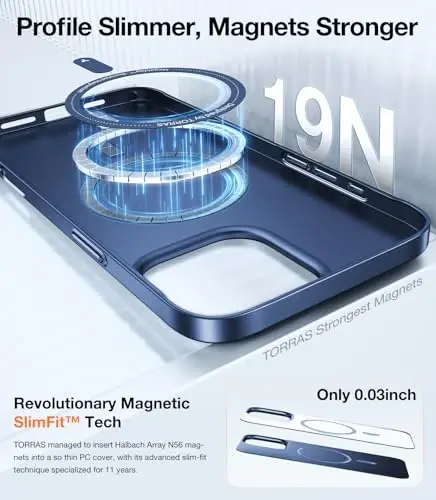 TORRAS Magnetic Slim Fit for iPhone 16 Pro Case 6.3 inch, Ultra-Thin 16 Pro Case Compatible with MagSafe, Lightweight Matte Anti-Scratch Hard PC Cover Phone Case for iPhone 16 Pro OriginFit, Blue - 4