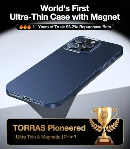 TORRAS Magnetic Slim Fit for iPhone 16 Pro Case 6.3 inch, Ultra-Thin 16 Pro Case Compatible with MagSafe, Lightweight Matte Anti-Scratch Hard PC Cover Phone Case for iPhone 16 Pro OriginFit, Blue - 2