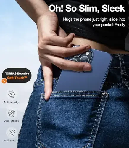 TORRAS Magnetic Slim Fit for iPhone 16 Pro Case 6.3 inch, Ultra-Thin 16 Pro Case Compatible with MagSafe, Lightweight Matte Anti-Scratch Hard PC Cover Phone Case for iPhone 16 Pro OriginFit, Blue - 5