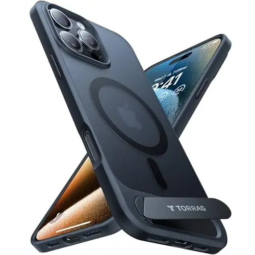 TORRAS Strong Magnetic & Seamless Stand for iPhone 16 Pro Case, [18N Mighty Magnetic] [12FT Mil-Grade Drop Tested] [Fit for MagSafe] Kickstand Protective Slim Phone Case for iPhone 16 Pro 6.3
