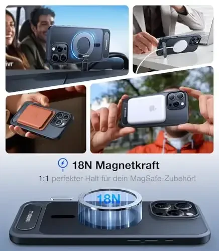TORRAS Strong Magnetic & Seamless Stand for iPhone 16 Pro Case, [18N Mighty Magnetic] [12FT Mil-Grade Drop Tested] [Fit for MagSafe] Kickstand Protective Slim Phone Case for iPhone 16 Pro 6.3