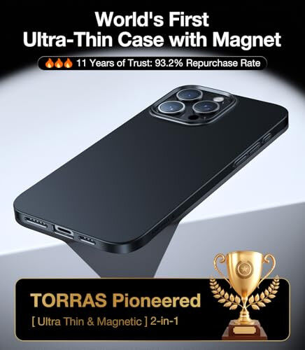 TORRAS Magnetic Slim Fit for iPhone 16 Pro Case, 6.3 inch, Ultra-Thin Case Compatible with MagSafe, Lightweight Matte Anti-Scratch Hard PC Cover Phone Case for iPhone 16 Pro OriginFit, Black - 3