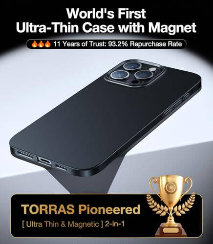 TORRAS Magnetic Slim Fit for iPhone 16 Pro Case, 6.3 inch, Ultra-Thin Case Compatible with MagSafe, Lightweight Matte Anti-Scratch Hard PC Cover Phone Case for iPhone 16 Pro OriginFit, Black - 3
