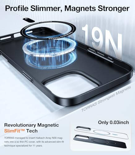 TORRAS Magnetic Slim Fit for iPhone 16 Pro Case, 6.3 inch, Ultra-Thin Case Compatible with MagSafe, Lightweight Matte Anti-Scratch Hard PC Cover Phone Case for iPhone 16 Pro OriginFit, Black - 5