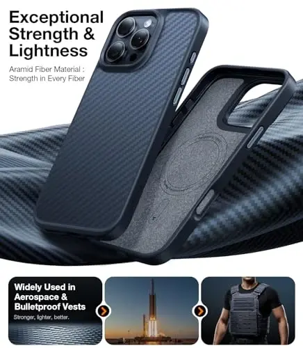 TORRAS Upgraded for iPhone 16 Pro Case Aramid Fiber Back/Black Edge | Compatible with MagSafe, Military Grade Drop Protection, Stronger Magnetic, Shockproof Airbag, Color Button, Slim Anti-Scratch - TORRAS (1)