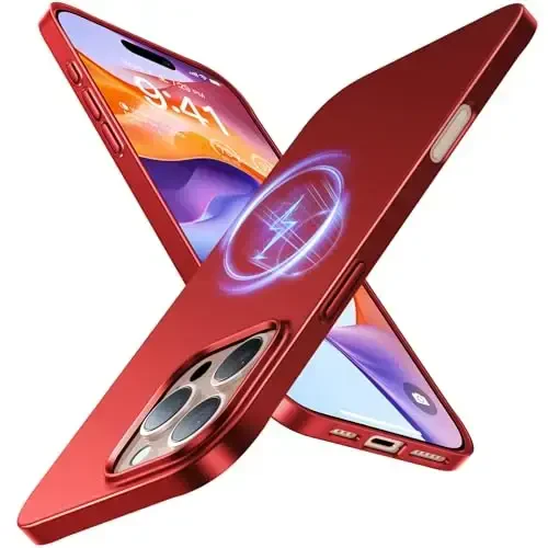 TORRAS Magnetic Slim-Fit for iPhone 16 Pro Max Case 6.9 inch, Ultra-Thin 16 ProMax Phone Case Compatible with MagSafe, Light Anti-Scratch Matte Hard PC Bayer OriginFit, Red - TORRAS