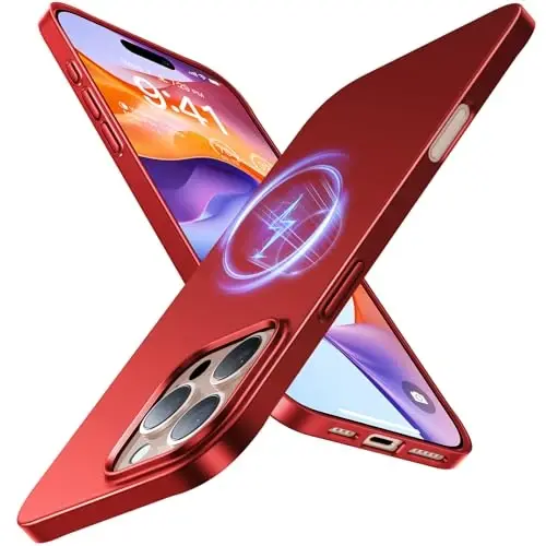 TORRAS Magnetic Slim-Fit for iPhone 16 Pro Max Case 6.9 inch, Ultra-Thin 16 ProMax Phone Case Compatible with MagSafe, Light Anti-Scratch Matte Hard PC Bayer OriginFit, Red 