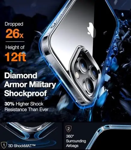 TORRAS iPhone 16 Pro Max Kılıf, [Sararmaz][Askeri Sınıf Koruma] X-ShockShield 3.0 Darbe Emici, İnce Şeffaf Yumuşak Tampon Koruyucu Telefon Kılıfı 6.9
