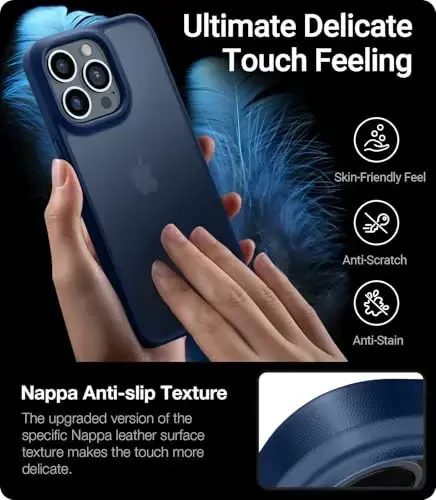 TORRAS Shockproof for iPhone 16 Pro Max Case, 4X Military Grade Drop Proof, Translucent Slim Protective Anti-Scratch Hard PC Back Phone Case for iPhone 16 Pro Max 6.9'', Matte Navy Blue Cover - 7