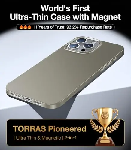 TORRAS Magnetic Slim-Fit for iPhone 16 Pro Max Case 6.9 inch, Ultra-Thin 16 ProMax Phone Case Compatible with MagSafe, Light Anti-Scratch Matte Hard PC Bayer OriginFit, Natural Titanium - TORRAS (1)