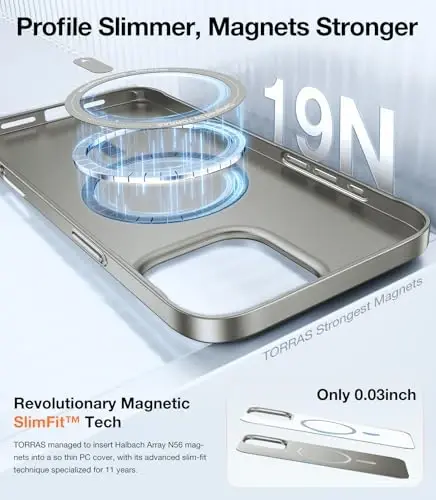 TORRAS Magnetic Slim-Fit for iPhone 16 Pro Max Case 6.9 inch, Ultra-Thin 16 ProMax Phone Case Compatible with MagSafe, Light Anti-Scratch Matte Hard PC Bayer OriginFit, Natural Titanium - 3