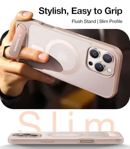 TORRAS for iPhone 16 Pro Max Case Translucent Natural Titanium Gold | Strong Magnetic & Seamless Stand, Fit for MagSafe, Military-Grade Drop Protection, Sturdy Adjustable Kickstand, Slim Matte Finish - TORRAS
