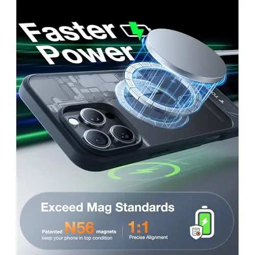 TORRAS iPhone 16 Pro Max uchun g'ilof Yarim shaffof qora | Kuchli magnit va choksiz stend, MagSafe uchun mos, harbiy darajadagi zarbadan himoya, mustahkam sozlanishi o'rnatilgan tirgak, yupqa mat qoplama - 2