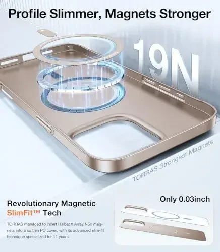 TORRAS iPhone 16 Pro Max uchun Magnetic Slim-Fit gʻilofi, MagSafe bilan mos keluvchi ultra-yupqa 16 ProMax telefon gʻilofi, Yengil chizilishga qarshi mat qattiq PC Bayer 6.9 dyuymli OriginFit, Desert Titanium Gold - 4