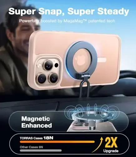 TORRAS iPhone 16 Pro Max uchun magnit zarba o'tkazmaydigan g'ilof, [4X harbiy darajadagi himoya] [MagSafe bilan mos] iPhone 16 Pro Max uchun yarim shaffof g'ilof, tirnalishga qarshi Guardian 6.9