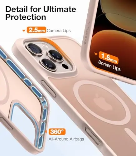 TORRAS iPhone 16 Pro Max uchun magnit zarba o'tkazmaydigan g'ilof, [4X harbiy darajadagi himoya] [MagSafe bilan mos] iPhone 16 Pro Max uchun yarim shaffof g'ilof, tirnalishga qarshi Guardian 6.9