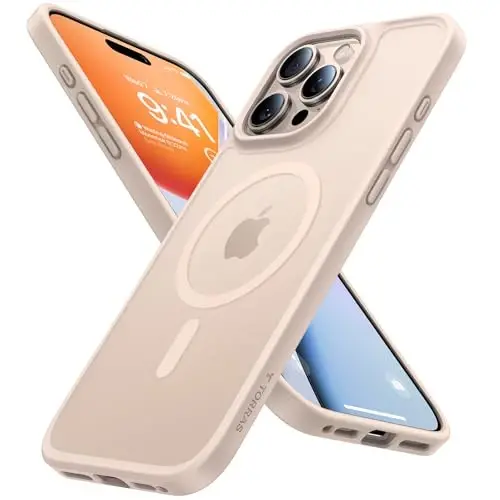 TORRAS iPhone 16 Pro Max uchun magnit zarba o'tkazmaydigan g'ilof, [4X harbiy darajadagi himoya] [MagSafe bilan mos] yarim shaffof cho'l titanium oq - 1