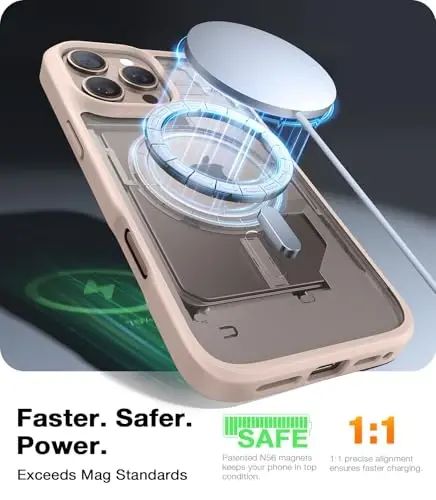 TORRAS iPhone 16 Pro Max uchun magnit zarba o'tkazmaydigan g'ilof, [4X harbiy darajadagi himoya] [MagSafe bilan mos] yarim shaffof cho'l titanium oq - 2