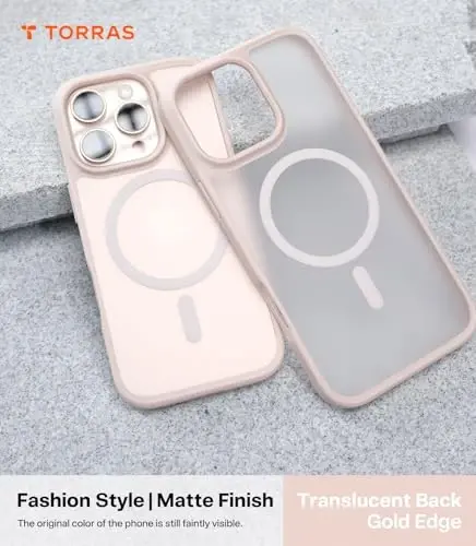 TORRAS iPhone 16 Pro Max uchun magnit zarba o'tkazmaydigan g'ilof, [4X harbiy darajadagi himoya] [MagSafe bilan mos] yarim shaffof cho'l titanium oq - 6