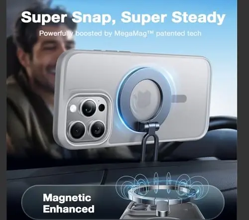 TORRAS iPhone 16 Pro Max uchun magnit zarbga chidamli g'ilof, [4X harbiy darajadagi himoya] [MagSafe bilan mos] iPhone 16 Pro Max uchun shaffof g'ilof, tirnalishga qarshi Guardian 6,9