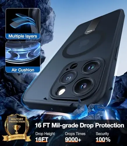 TORRAS iPhone 16 Pro Max uchun yangilangan 360° aylanuvchi stendli magnitli gʻilof, toʻliq kamera himoyasi, MagSafe mos, iPhone 16 Pro Max uchun 16FT harbiy darajadagi tushishdan himoya (6.9