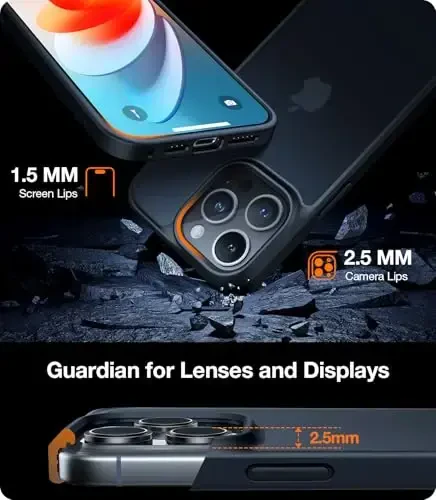 TORRAS iPhone 16 Pro Max uchun zarba o'tkazmaydigan g'ilof, 4X harbiy darajadagi tushishga chidamli, shaffof ingichka himoya chizilmaydigan qattiq kompyuter orqa telefon g'ilofi iPhone 16 Pro Max 6,9'' uchun, mat qora qopqoq - 6