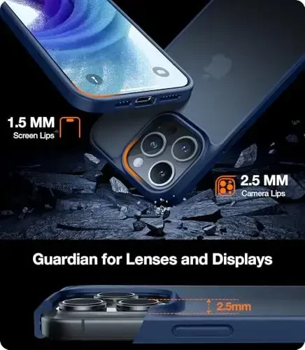 TORRAS iPhone 16 Pro Max uchun zarba o'tkazmaydigan g'ilof, 4X harbiy darajadagi tushishga chidamli, shaffof ingichka himoya qiluvchi tirnalishga qarshi qattiq kompyuter orqa telefon g'ilofi iPhone 16 Pro Max 6.9'' uchun, mat quyuq ko'k qopqoq - 6