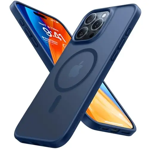 TORRAS iPhone 16 Pro uchun g‘ilof Yarim shaffof mat ko‘k | MagSafe bilan mos, Harbiy darajadagi tushishdan himoya, Kuchliroq magnit, Zarba o‘tkazmaydigan havo yostig‘i, Rangli tugma, Yupqa tirnalishga qarshi 