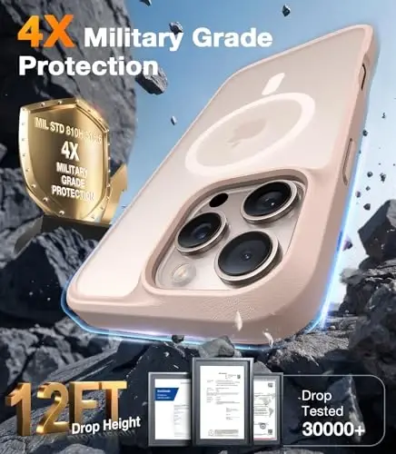 TORRAS iPhone 16 Pro uchun g‘ilof Yarim shaffof mat orqa/Sahro titanium qirrasi | MagSafe bilan mos, Harbiy standartdagi tushishdan himoya, Kuchliroq magnit, Zarba o‘tkazmaydigan havo yostig‘i, Rangli tugma, Yupqa - 4