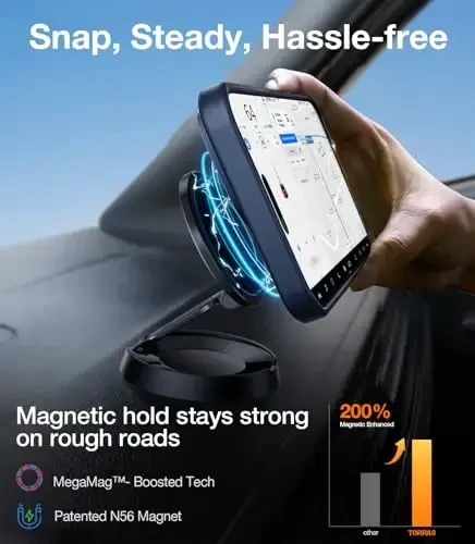 TORRAS iPhone 16 Pro uchun kuchli magnitli va choksiz stend g'ilofi, [18N kuchli magnit] [12FT harbiy darajadagi tushish sinovidan o'tgan] [MagSafe uchun mos] iPhone 16 Pro 6.3