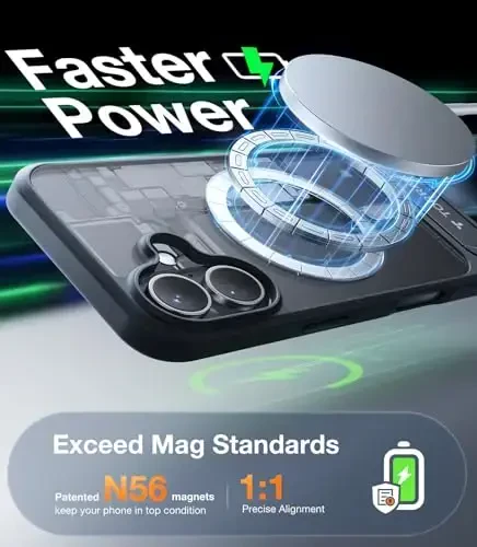 TORRAS iPhone 16 uchun g'ilof Kuchli magnit va uzluksiz stend, MagSafe uchun mos, harbiy darajadagi tushishdan himoya, sozlanishi mumkin bo'lgan tirgakli telefon g'ilofi iPhone 16 uchun, nozik tirnalishga qarshi muzli mat qora - 4