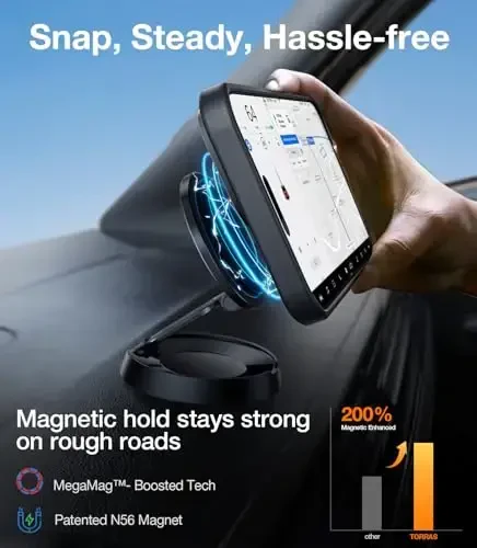 TORRAS iPhone 16 uchun g'ilof Kuchli magnit va uzluksiz stend, MagSafe uchun mos, harbiy darajadagi tushishdan himoya, sozlanishi mumkin bo'lgan tirgakli telefon g'ilofi iPhone 16 uchun, nozik tirnalishga qarshi muzli mat qora - 5