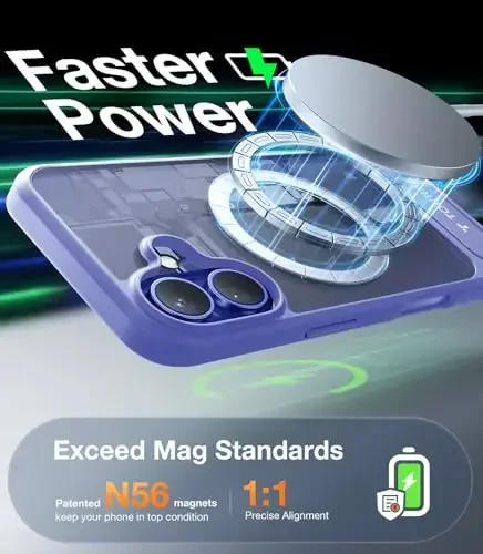 TORRAS iPhone 16 uchun g'ilof Yarim shaffof Moviy | Kuchli Magnit va choksiz stend, MagSafe uchun mos, Harbiy darajadagi tushishdan himoya, Mustahkam sozlanishi o'rnatilgan tirgak, Yupqa mat qoplama - 4