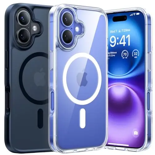 TORRAS iPhone 16 uchun kuchli magnit zarba o'tkazmaydigan g'ilof, MagSafe uchun mos, hech qachon sarg'aymaydi, 4X harbiy darajadagi tushishdan himoya, iPhone 16 6.1 dyuym uchun himoya qattiq orqa plastik yupqa telefon g'ilofi, shaffof 