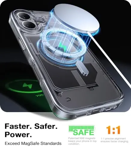TORRAS iPhone 16 uchun kuchli magnit zarba o'tkazmaydigan g'ilof, MagSafe uchun mos, hech qachon sarg'aymaydi, 4X harbiy darajadagi tushishdan himoya, iPhone 16 6.1 dyuym uchun himoya qattiq orqa plastik yupqa telefon g'ilofi, shaffof - TORRAS (1)