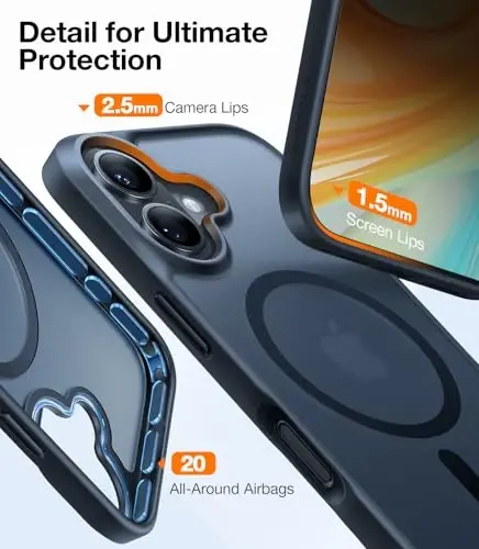 TORRAS iPhone 16 учун магнитли соққа бардош қутӣ, [18N шафқатли магнит] [12FT ҳарбий даражасида тушириш синовларидан ўтган] [MagSafe га мос келадиган] iPhone 16 6.1 учун орқа томони қақиш, ички томони юмшоқ пластикдан ясалган нозик ҳимоя қутӣ - 5