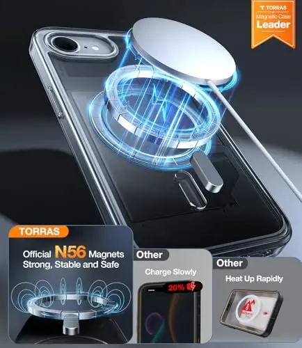 TORRAS Magnetic Shockproof for iPhone 16e Case 2025, [Never Yellow] [4X Military Grade Durable Protection] [Fit for MagSafe] Slim Translucent Anti-Scratch Case for iPhone16e, 6.1