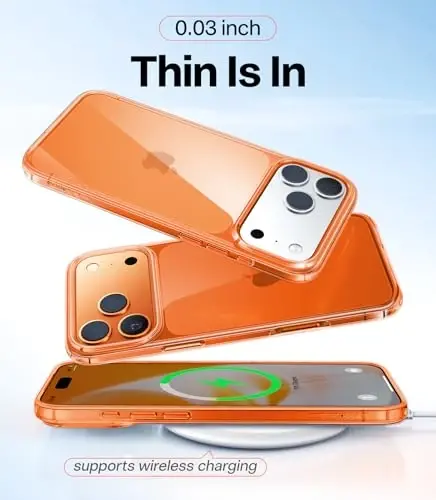 TORRAS iPhone 17 Pro G‘ilofka Crystal Orange, O‘ta yupqa, 2025-yil Yangilangan Sarg‘aymaydigan, Harbiy Darajadagi Himoya, iPhone 17 Pro Telefon G‘ilofchasi uchun Yupqa G‘ilof, Yumshoq, Tirnalishga qarshi, To‘q sariq - 6