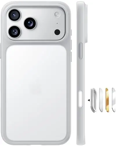 TORRAS iPhone 17 Pro g‘ilofli, Harbiy darajadagi himoyadan tashqari, Kamera boshqaruvi tugmasi, DIY tugmalari, Yarim shaffof mat yupqa zarbaga chidamli qattiq orqa tirnalishga qarshi iPhone 17 Pro uchun g‘ilof, Kumush Oq 