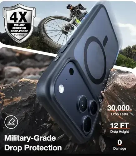 TORRAS Magnetic Shockproof for iPhone 17 Pro Case, Camera Control, Compatible with MagSafe, Military-Grade Protection, Stronger Slim Translucent Phone Case for iPhone 17 Pro, Black - 2