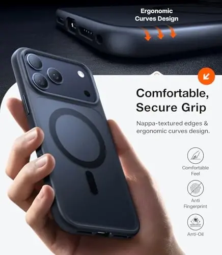 TORRAS Magnetic Shockproof for iPhone 17 Pro Case, Camera Control, Compatible with MagSafe, Military-Grade Protection, Stronger Slim Translucent Phone Case for iPhone 17 Pro, Black - 4